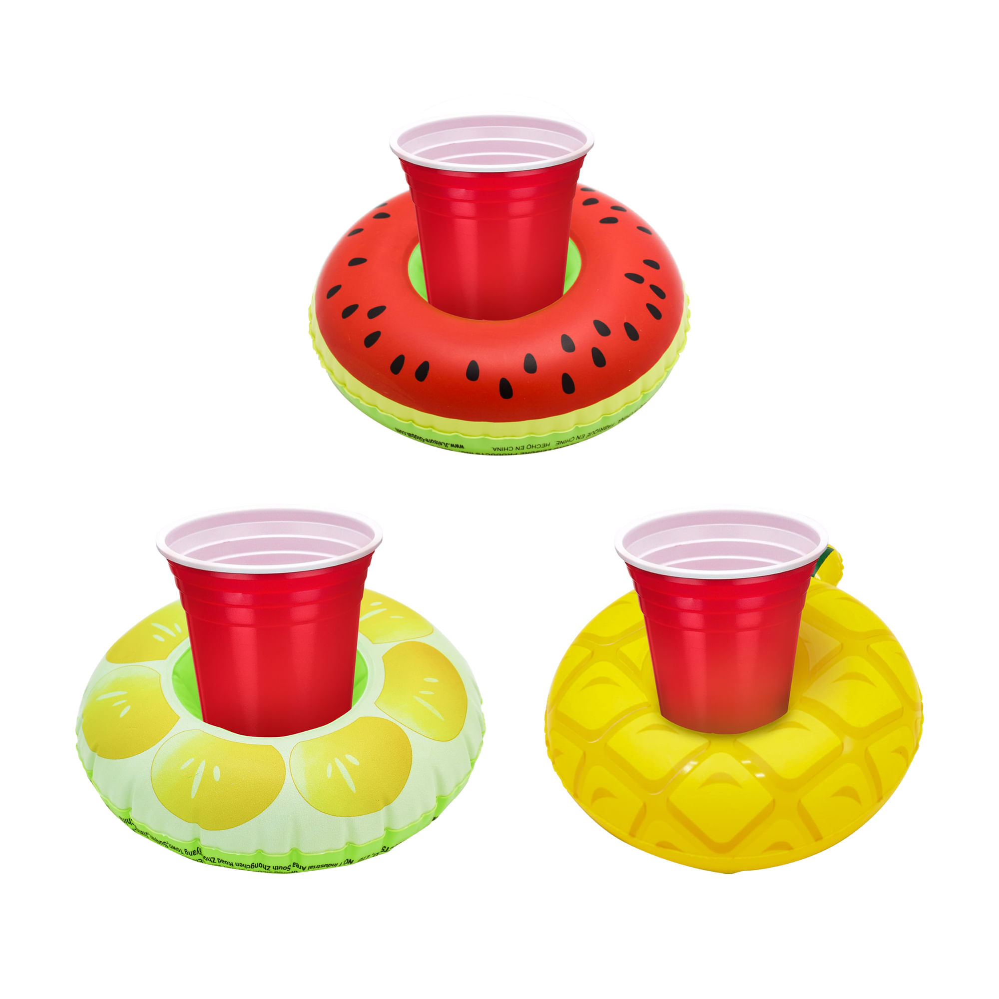 Portavasos Inflables Diseño de Frutas - Surtido SunClub Caja x 1 