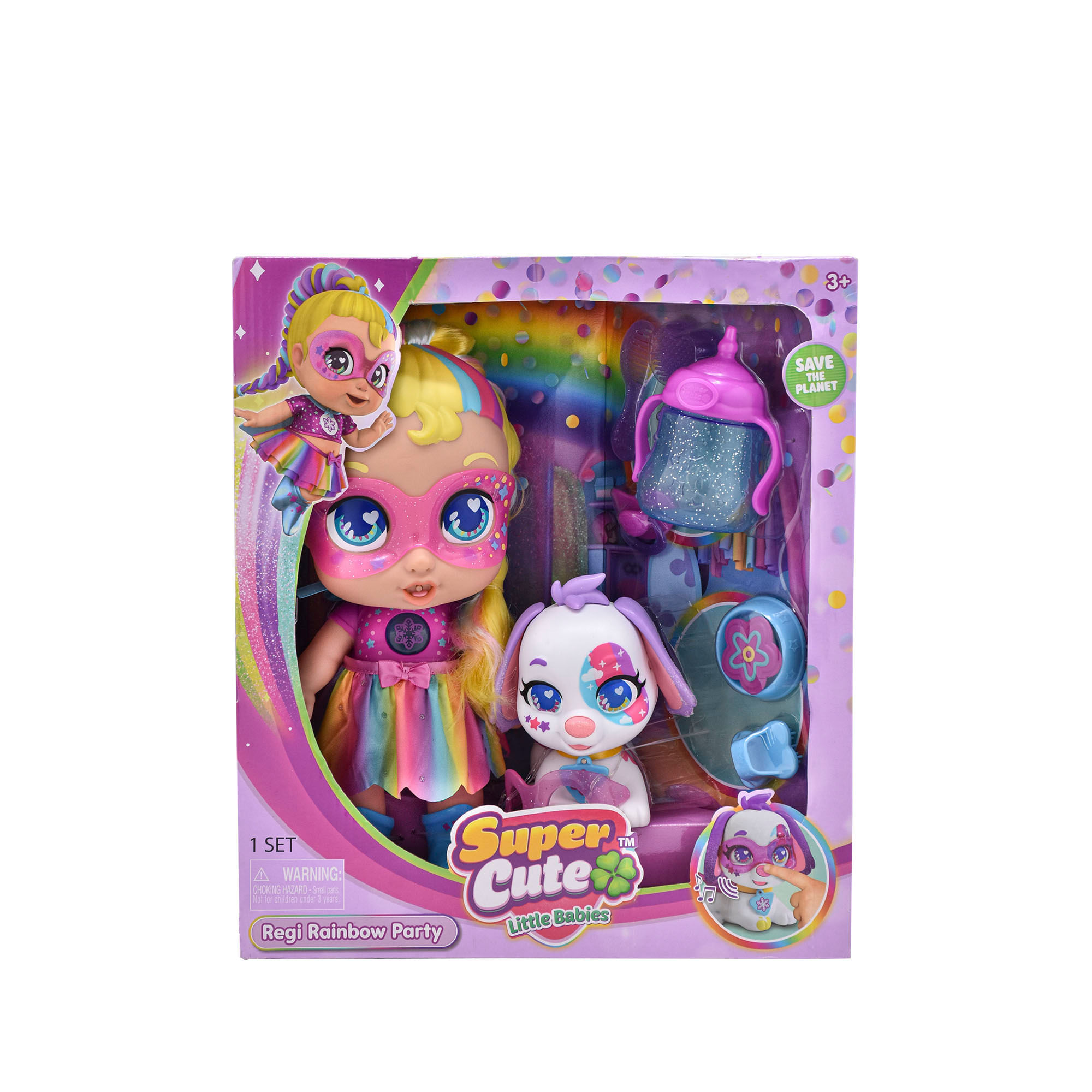 Muñeca Super Cute Fiesta Arcoiris Regi Super Cute Caja x 1 Las Super Cute Little Babies difunden como valor principal el trabajo en equipo. La unión de las 5 consigue solventar todos los inconvenientes que les surgen. Además, los niños y niñas