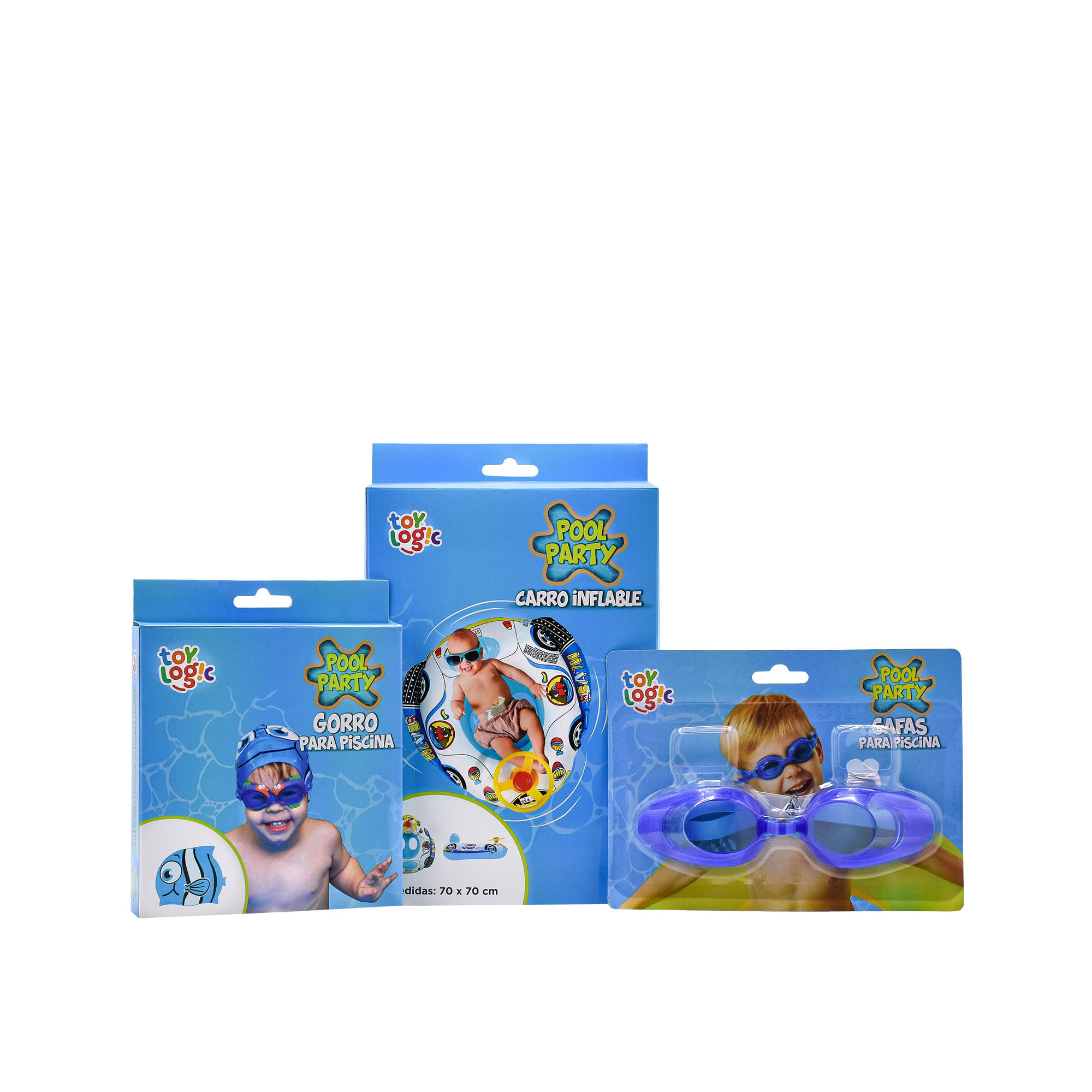 Kit De Natación Gorro + Gafas+ Carro Flotador De Niño Toy Logic Caja x  