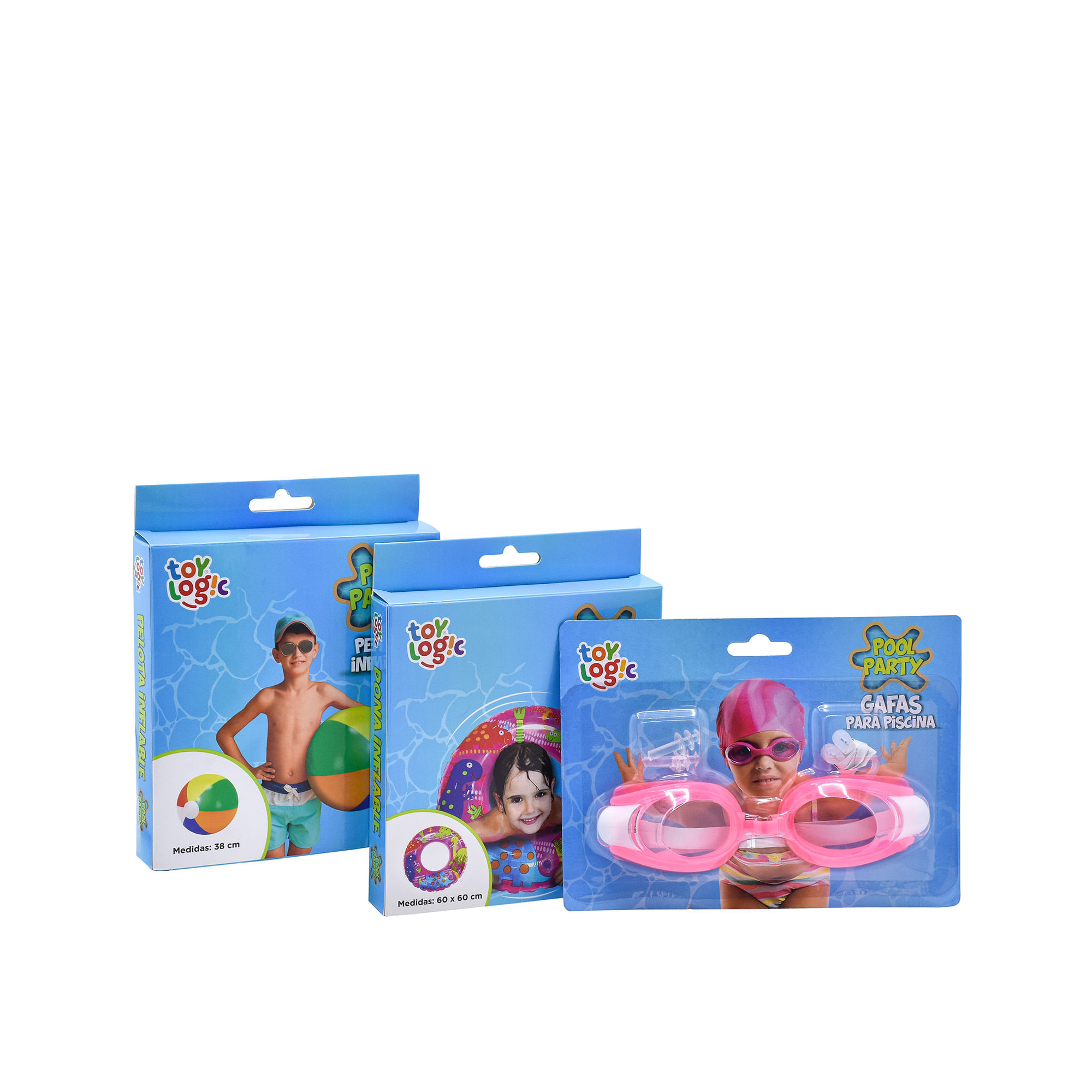 Kit De Natación Gafas + Pelota + Flotador Dona Para Niña Toy Logic Caja x  