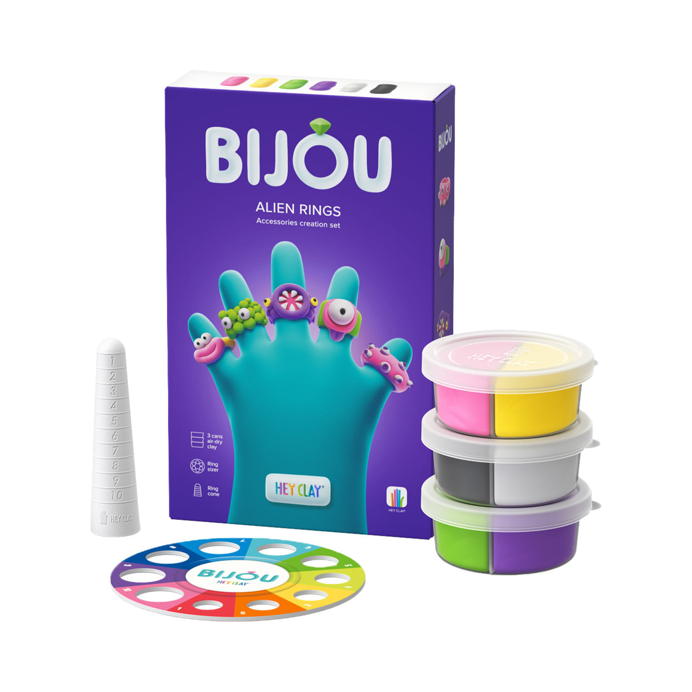 Masa Moldeable Hey Clay Set de Anillos Alienígenas x 3 Envases Hey Clay Caja x 3 ĦExplora la creatividad extraterrestre con el Set de Anillos Alienígenas HEY CLAY! Este set incluye 3 latas de plastilina de secado al aire en colores vibrantes, perfectas para crear anillos con diseñ