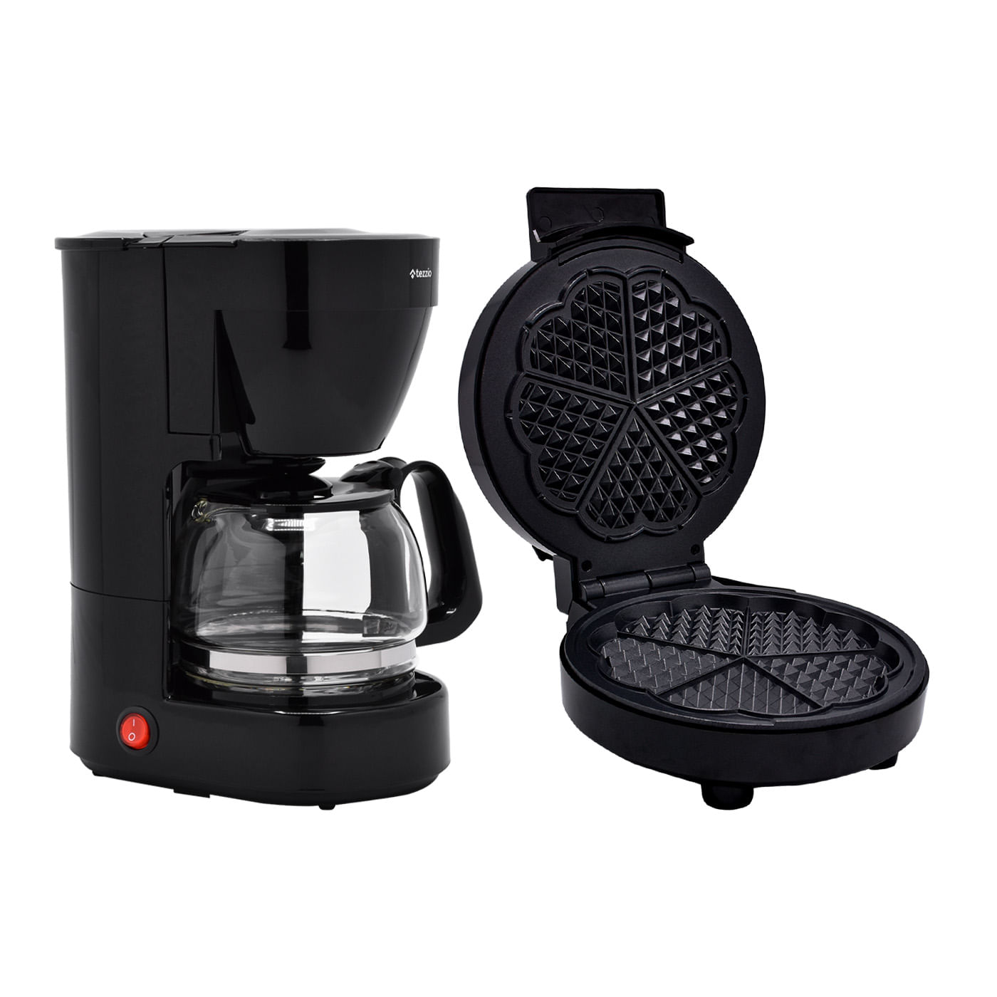 Combo: Waflera Eléctrica + Cafetera Eléctrica 6 Tazas Tezzio Caja x 3 