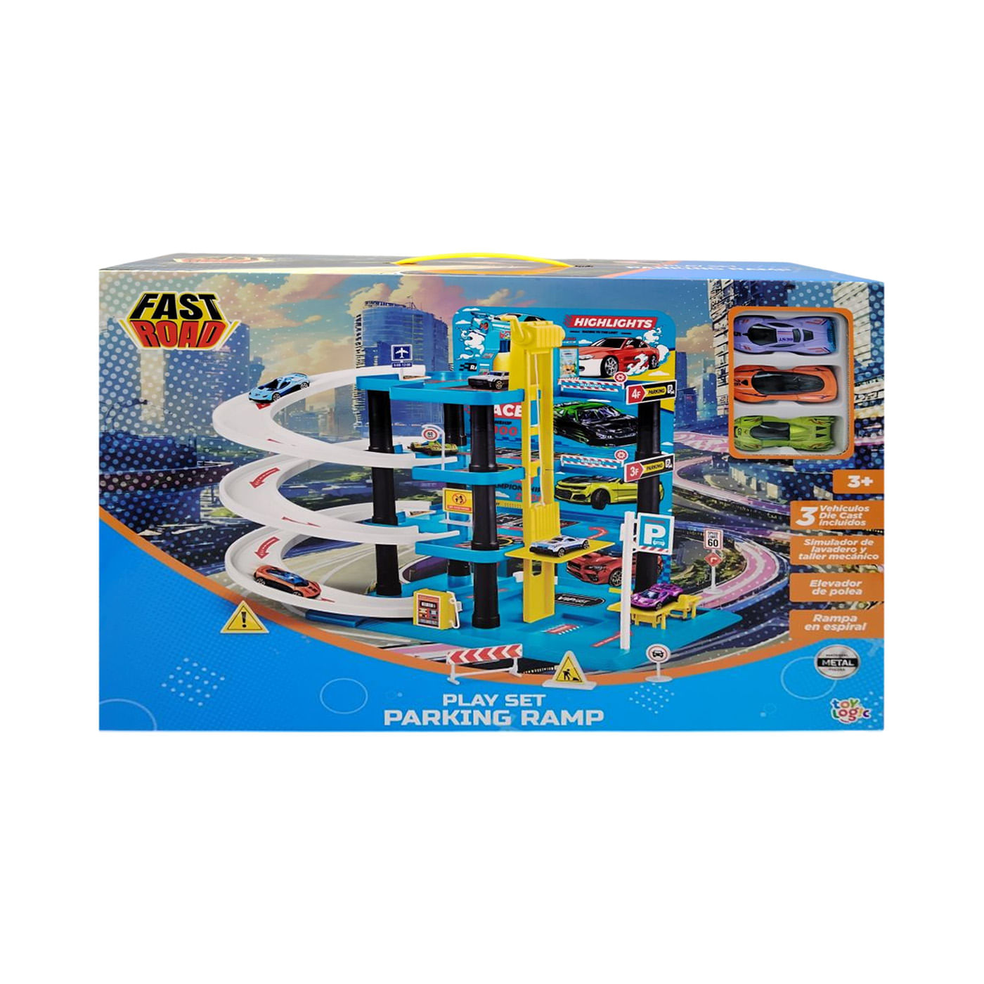 Playset Parking Ramp Fast Road Aventura en el Estacionamiento Toy Logic Caja x 1 
