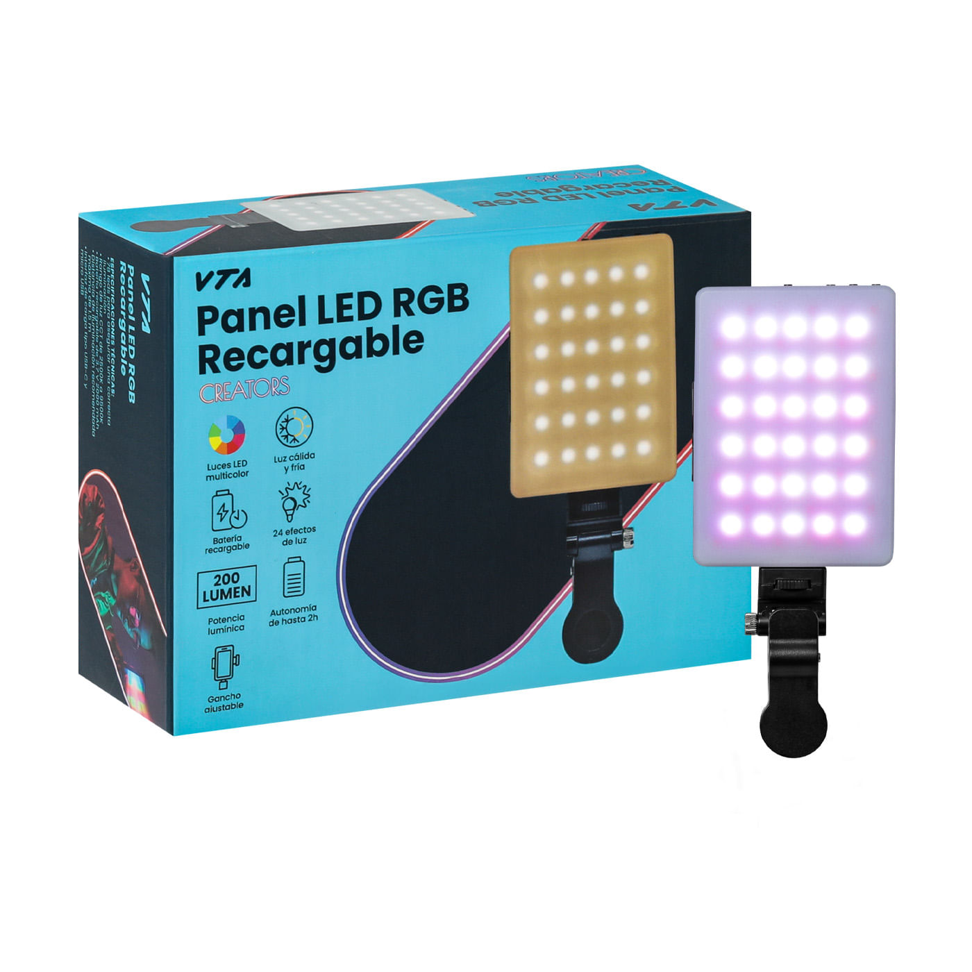 Luz Profesional Recargable VTA Creators 5W con RGB, Soporte y Efectos VTA Caja x 1 undefined